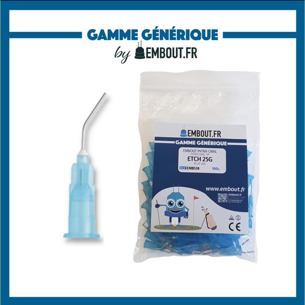 Embout applicateur bleu Etch 25G - 100u - MIXINGTIP.COM