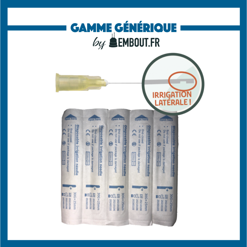 Aiguille d'irrigation jaune stérile 30G - Ouverture latérale - 100u - MIXINGTIP.COM