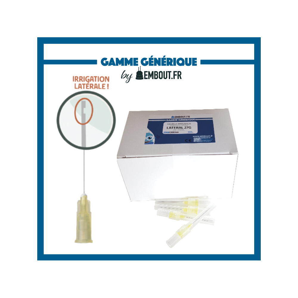 Aiguille d'irrigation jaune 27G - Ouverture latérale - 100u - MIXINGTIP.COM