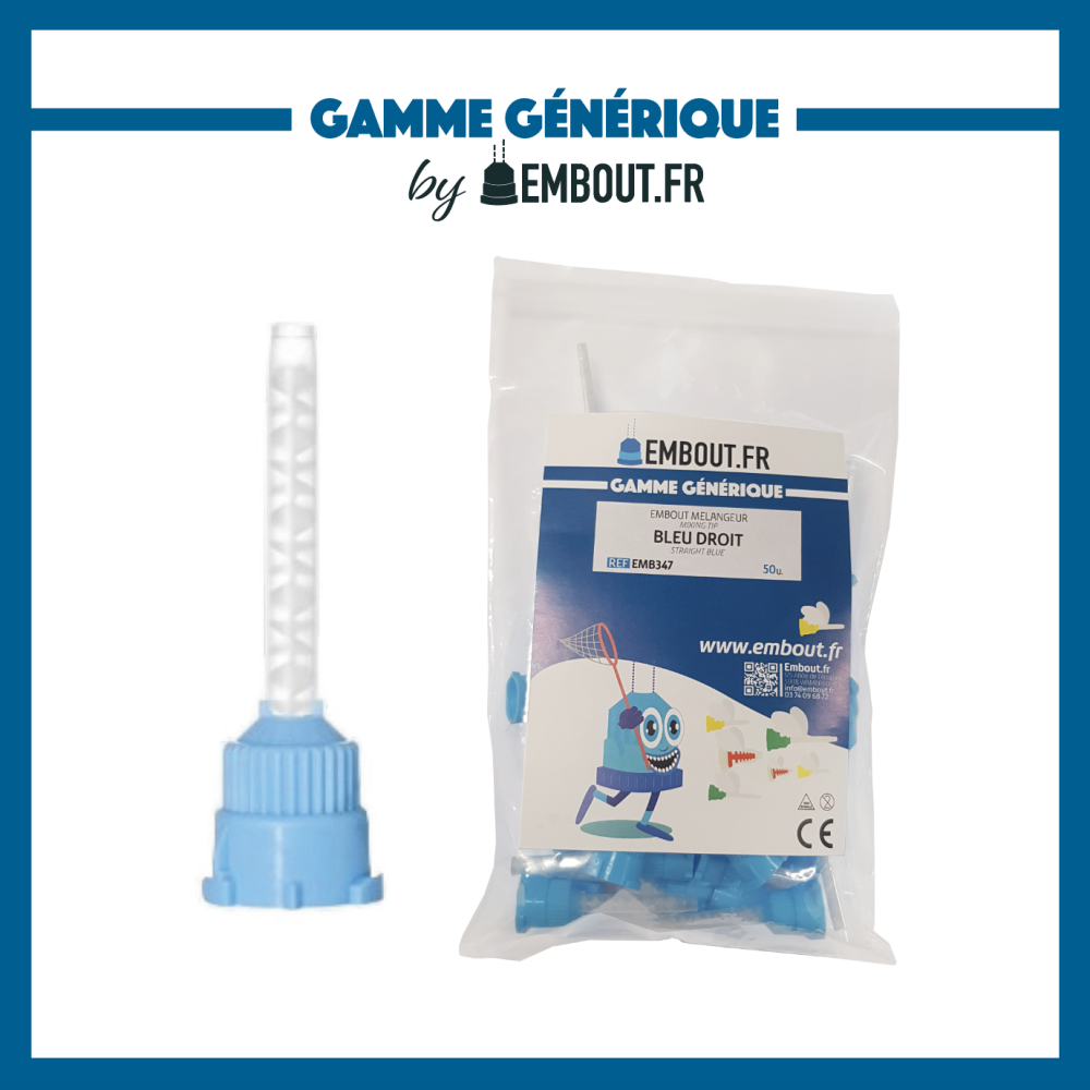 Embout mélangeur bleu droit - 50u - MIXINGTIP.COM