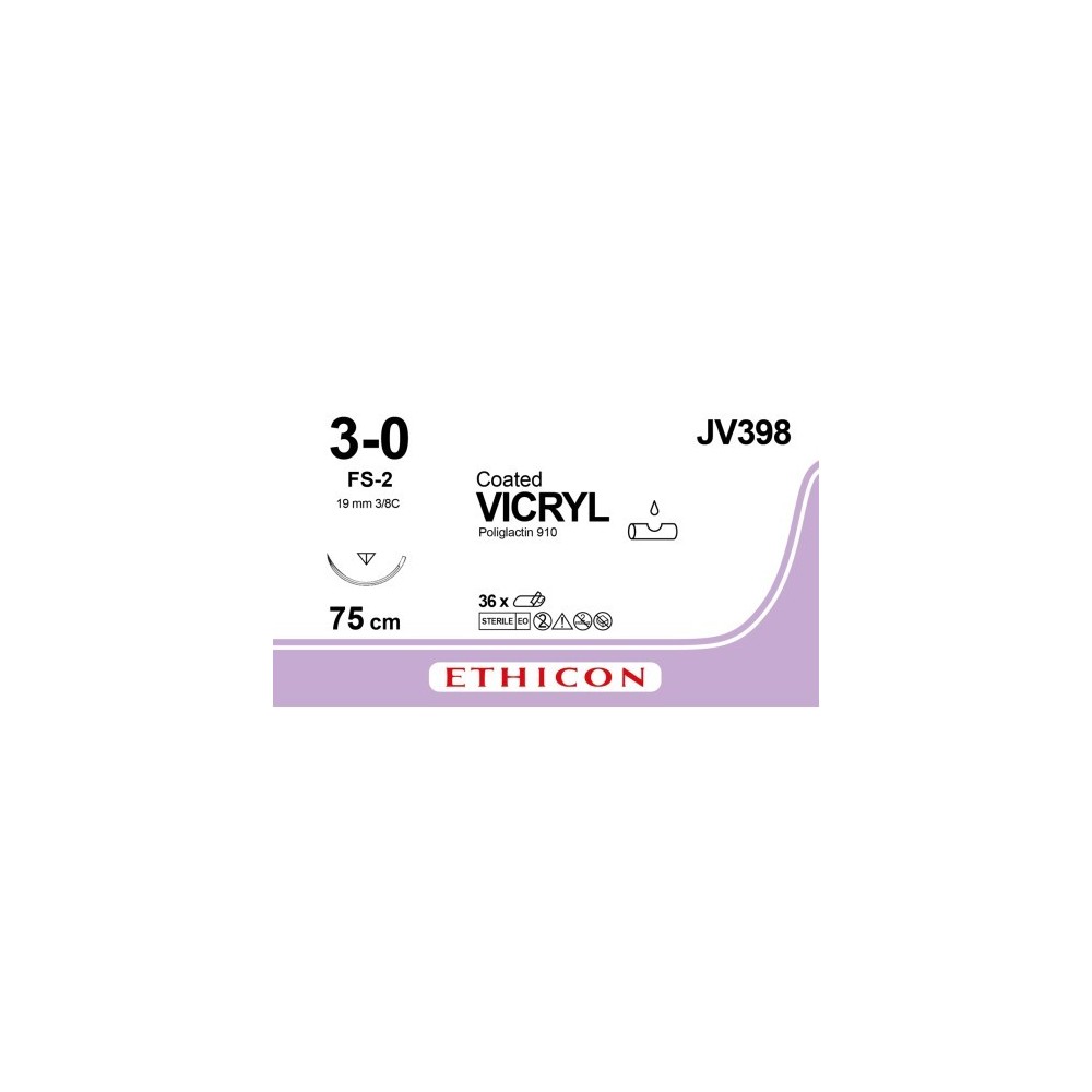 Fil Vicryl Violet 3-0 19mm 3/8C - 36u - ETHICON
