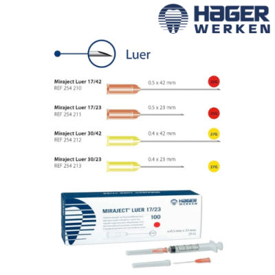 Aiguille d'anesthésie Miraject Luer - 100u - HAGER & WERKEN